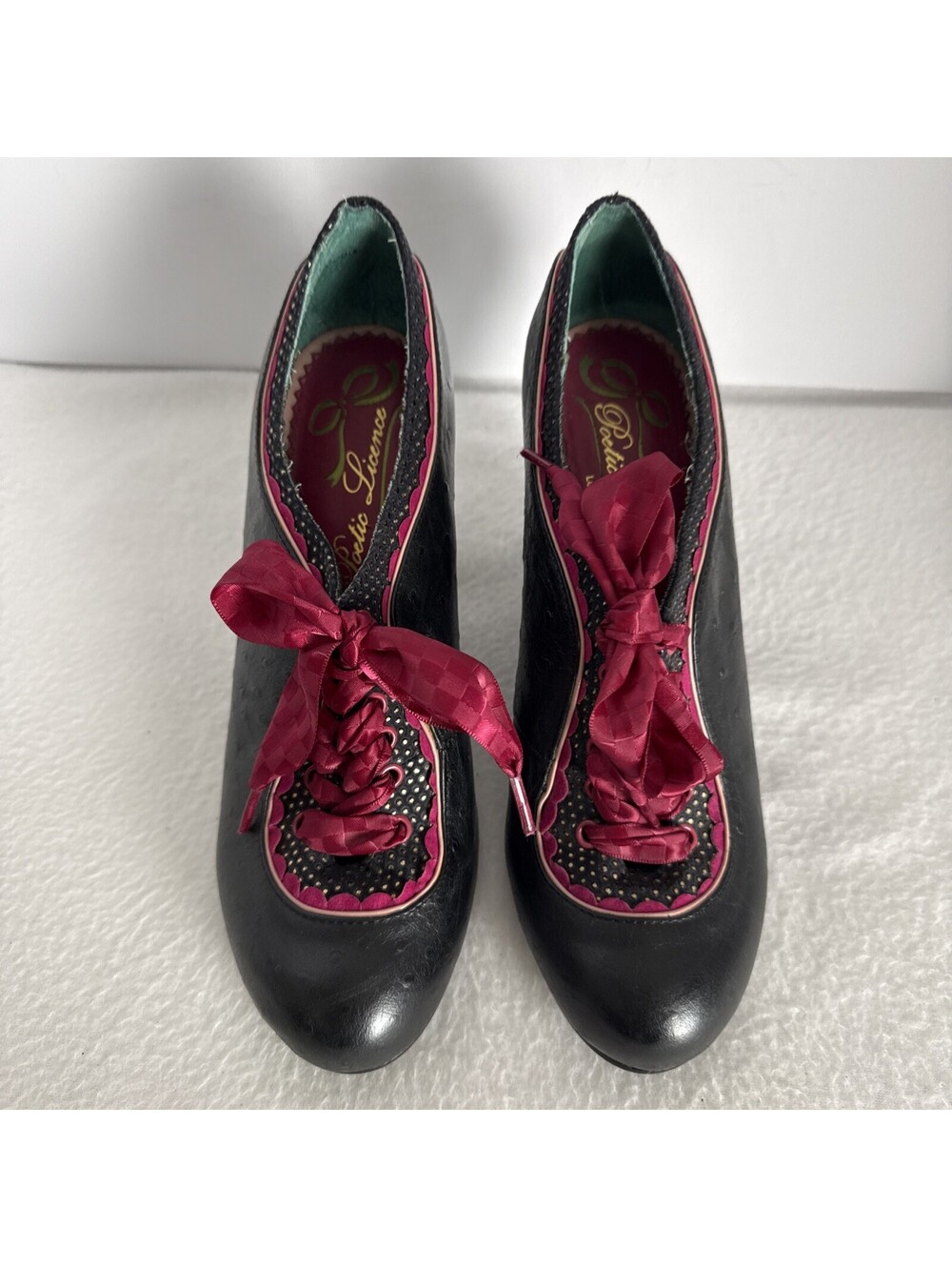Poetic License Backlash Leather Lace-up Oxford Heels Black & Burgundy sz 7.5